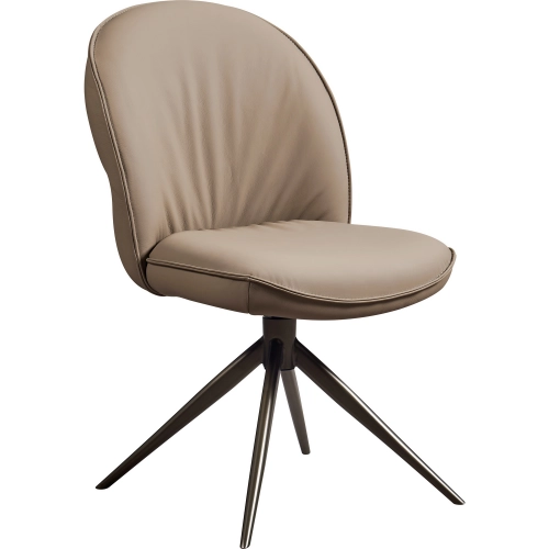 Nova Swivel Dining Chair in Khaki Leather & Slate Gold Metal (Set of 2)